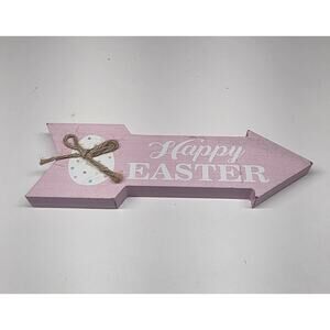 New! "Happy Easter" Arrow Wood Block Sign Decor Distressed Egg Spring Bunny Fun